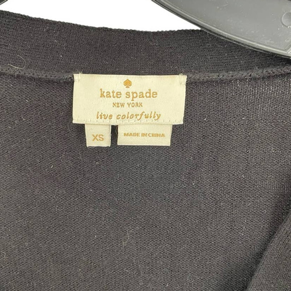 KATE SPADE BLACK WOOL BLEND EMBELLISHED GEMSTONE CARDIGAN - Picture 6 of 7